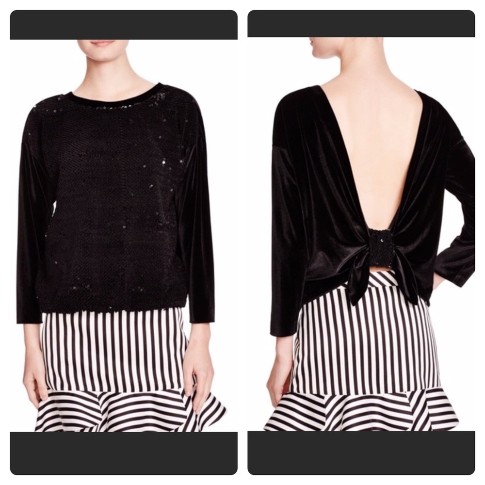 NWT Maje Sequin Velvet Open Back Top